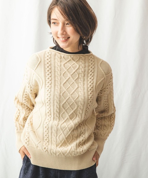 NARACAMICIE（ナラカミーチェ）の「アラン柄ニットプルオーバー（ニット/セーター・レディース・ネイビー/ベージュ・MEDIUM）」の2枚目の写真