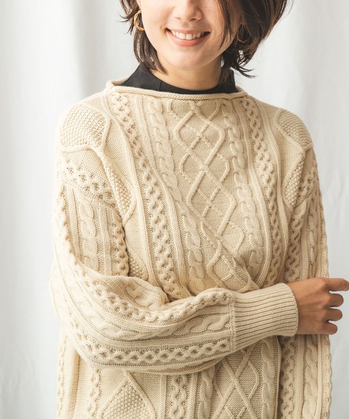 NARACAMICIE（ナラカミーチェ）の「アラン柄ニットプルオーバー（ニット/セーター・レディース・ネイビー/ベージュ・MEDIUM）」の7枚目の写真