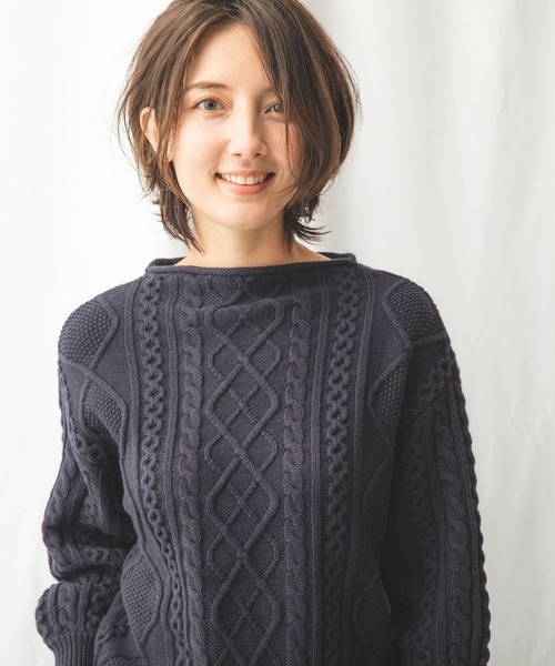 NARACAMICIE（ナラカミーチェ）の「アラン柄ニットプルオーバー（ニット/セーター・レディース・ネイビー/ベージュ・MEDIUM）」の10枚目の写真