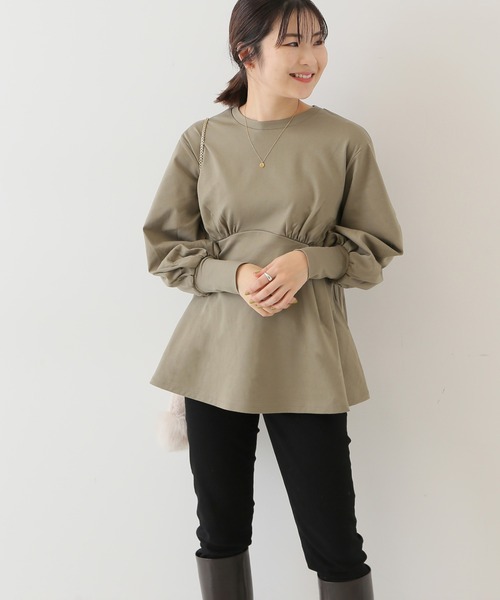 SLOBE IENA(スローブイエナ)の「スムースギャザーチュニック【手洗い可能】◆(Tシャツ/カットソー・レディース・チャコールグレー/オリーブ・FREE)」の1枚目の写真