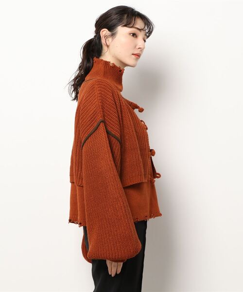 spoon store(スプーンストア)の「レイヤードダメージニット(ニット/セーター・レディース・オレンジ/グリーン・フリー)」の3枚目の写真