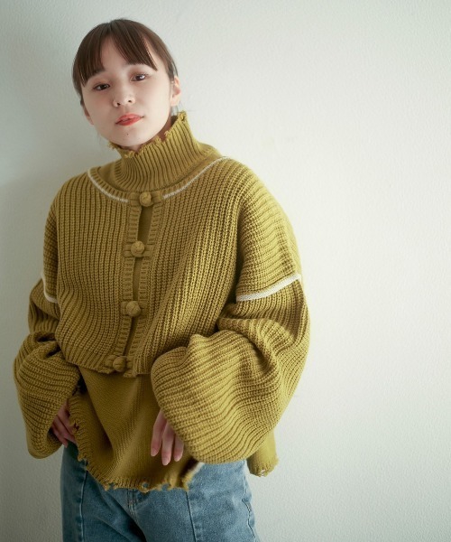 spoon store(スプーンストア)の「レイヤードダメージニット(ニット/セーター・レディース・オレンジ/グリーン・フリー)」の2枚目の写真