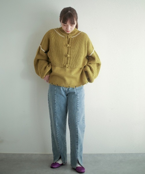 spoon store(スプーンストア)の「レイヤードダメージニット(ニット/セーター・レディース・オレンジ/グリーン・フリー)」の13枚目の写真