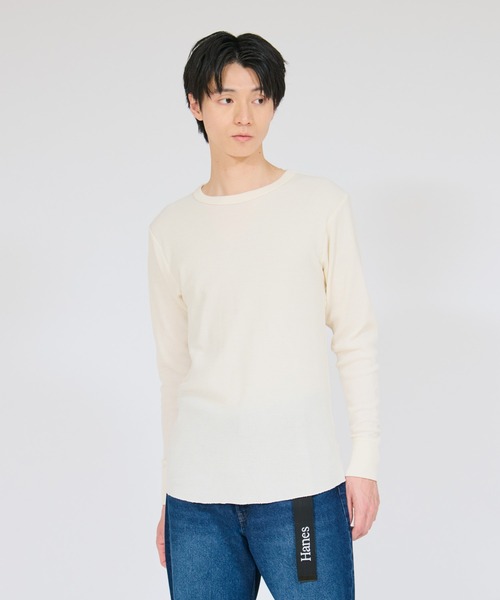 HANES(ヘインズ)の「【Hanes/ヘインズ】メンズ サーマル クルーネックロングスリーブTシャツ(Tシャツ/カットソー・メンズ・ブラック/オフホワイト/ヘザーグレー・MEDIUM/LARGE/X-LARGE)」の2枚目の写真
