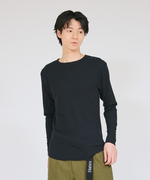 HANES(ヘインズ)の「【Hanes/ヘインズ】メンズ サーマル クルーネックロングスリーブTシャツ(Tシャツ/カットソー・メンズ・ブラック/オフホワイト/ヘザーグレー・MEDIUM/LARGE/X-LARGE)」の1枚目の写真