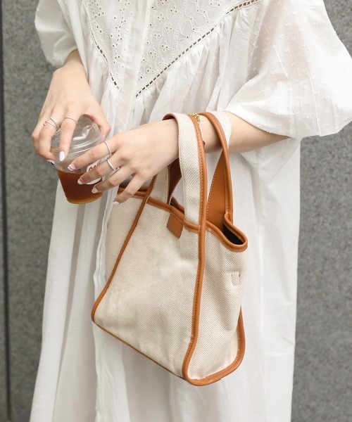 Bab（バブ）の「キャンバスミニトートーバッグ（トートバッグ・レディース・ブラウン/オフホワイト/ブラック・ONESIZE）」の3枚目の写真