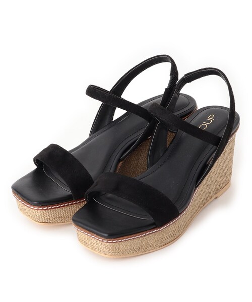 SOUP（スープ）の「◆スクエアウェッジサンダル（サンダル・レディース・キャメル/ブラック・30/40/35）」の2枚目の写真