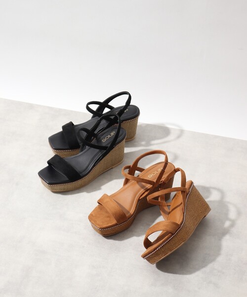 SOUP（スープ）の「◆スクエアウェッジサンダル（サンダル・レディース・キャメル/ブラック・30/40/35）」の3枚目の写真
