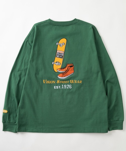 VISION STREET WEAR(ヴィジョンストリートウェア)の「【VISION STREET WEAR/ヴィジョンストリートウェア】スケボー&シューズワッペンロンT/バックデザイン/ビッグシルエット(Tシャツ/カットソー・メンズ・ホワイト/チャコールグレー/アッシュグレー/グリーン・M/L/XL)」の5枚目の写真
