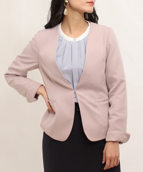 TRUDEA（トルディア）の「ダブルクロスノーカラージャケット（ノーカラージャケット・レディース・ベージュ/ネイビー/ラベンダー・SMALL/MEDIUM/LARGE）」の22枚目の写真