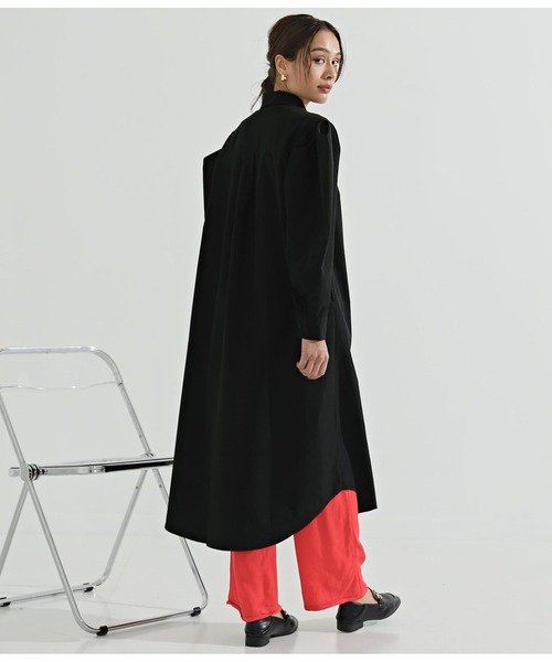 Settimissimo(セッティミッシモ)の「タックスリーブ比翼シャツワンピース(ワンピース・レディース・ブラック/アイボリー/ミント・FREE)」の2枚目の写真