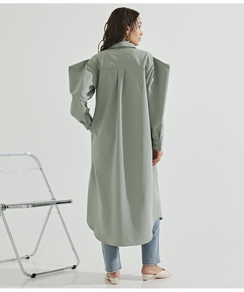 Settimissimo(セッティミッシモ)の「タックスリーブ比翼シャツワンピース(ワンピース・レディース・ブラック/アイボリー/ミント・FREE)」の4枚目の写真