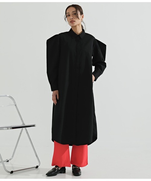 Settimissimo(セッティミッシモ)の「タックスリーブ比翼シャツワンピース(ワンピース・レディース・ブラック/アイボリー/ミント・FREE)」の5枚目の写真