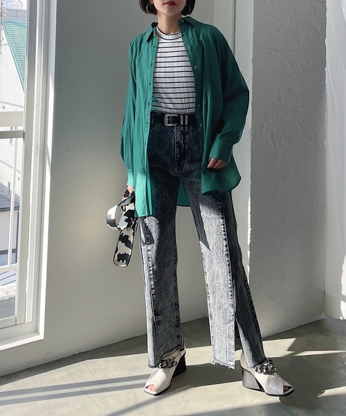 PAGEBOY(ページボーイ)の「ランダムテレコハイネックフレンチスリーブ(タンクトップ・レディース・オフホワイト/ホワイト×ブラック/ブラック・FREE)」の15枚目の写真