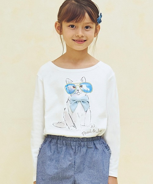 PAUL&JOE(ポールアンドジョー)の「PAUL & JOE(ポール & ジョー) Kids & Junior サングラスキャット長袖Tシャツ(Tシャツ/カットソー・キッズ・ラベンダー/ネイビー/ホワイト・130cm/150cm/120cm/110cm/140cm)」の2枚目の写真