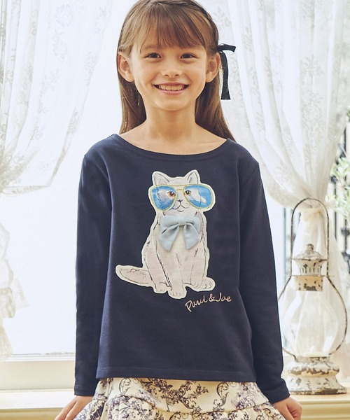PAUL&JOE(ポールアンドジョー)の「PAUL & JOE(ポール & ジョー) Kids & Junior サングラスキャット長袖Tシャツ(Tシャツ/カットソー・キッズ・ラベンダー/ネイビー/ホワイト・130cm/150cm/120cm/110cm/140cm)」の5枚目の写真