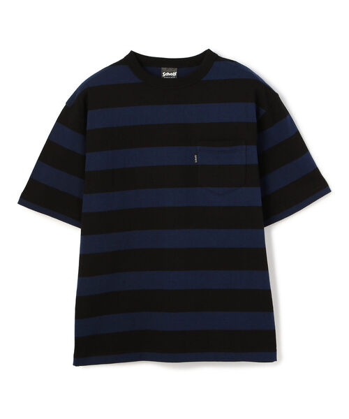 Schott(ショット)の「Schott/ショット/WIDE BORDER POCKET T-SHIRT/ワイドボーダー ポケットTシャツ(Tシャツ/カットソー・メンズ・ブラック/インディゴブルー/バーガンディー/ワイン/ネイビー・MEDIUM/LARGE/X-LARGE/XX-LARGE)」の4枚目の写真