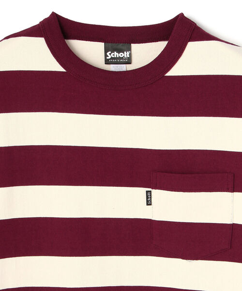 Schott(ショット)の「Schott/ショット/WIDE BORDER POCKET T-SHIRT/ワイドボーダー ポケットTシャツ(Tシャツ/カットソー・メンズ・ブラック/インディゴブルー/バーガンディー/ワイン/ネイビー・MEDIUM/LARGE/X-LARGE/XX-LARGE)」の6枚目の写真