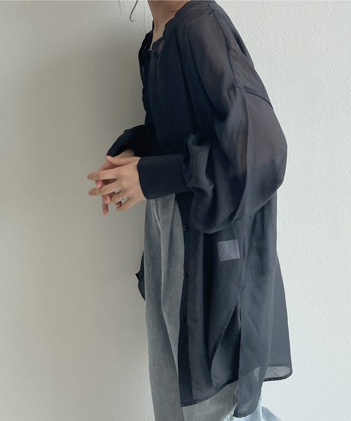 バンドカラーシアーブラウス