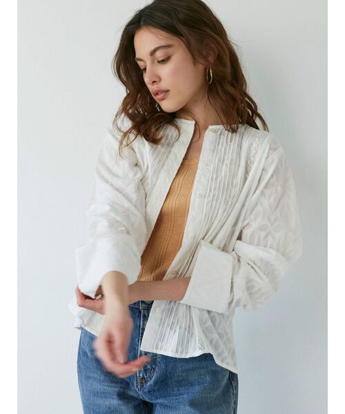 Ungrid（アングリッド）の「コットンジャカードピンタックシャツ（シャツ/ブラウス・レディース・ブラック/オフホワイト・FREE）」の7枚目の写真