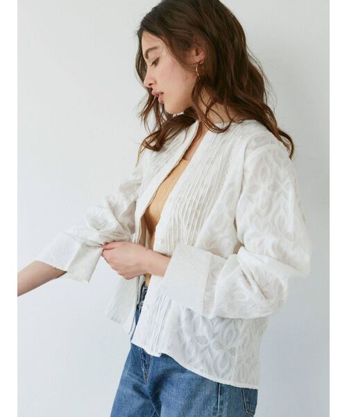 Ungrid（アングリッド）の「コットンジャカードピンタックシャツ（シャツ/ブラウス・レディース・ブラック/オフホワイト・FREE）」の9枚目の写真