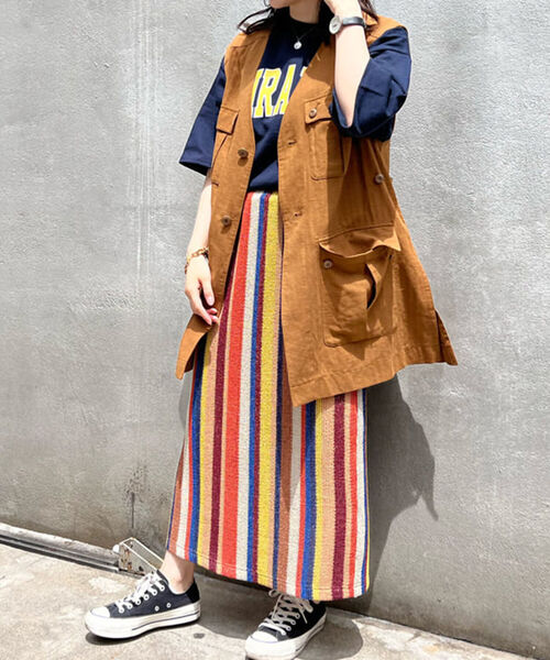 fredy emue(フレディエミュ)の「マルチストライプ ニットソースカート(スカート・レディース・ブルー系その他7/グリーン系その他3/ベージュ系その他3・38)」の6枚目の写真