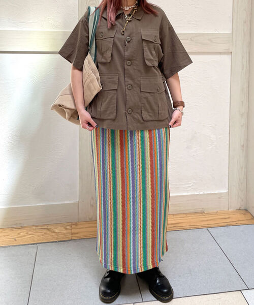 fredy emue(フレディエミュ)の「マルチストライプ ニットソースカート(スカート・レディース・ブルー系その他7/グリーン系その他3/ベージュ系その他3・38)」の5枚目の写真