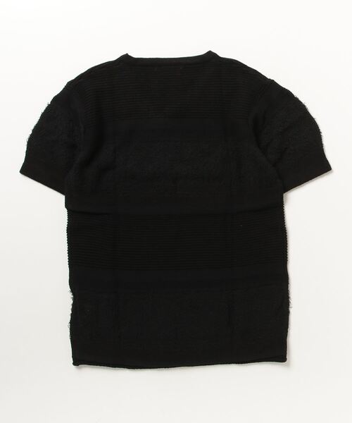 BLUE TORNADO（ブルートルネード）の「BLUE TORNADO∴異素材ボーダーVネック半袖ニット（ニット/セーター・メンズ・アイボリー/ブラック・M）」の3枚目の写真