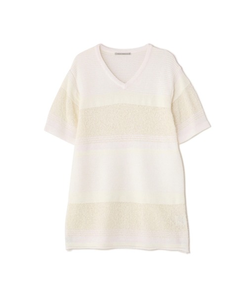 BLUE TORNADO（ブルートルネード）の「BLUE TORNADO∴異素材ボーダーVネック半袖ニット（ニット/セーター・メンズ・アイボリー/ブラック・M）」の10枚目の写真