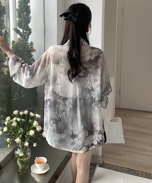 極美品 モラビト タイダイ柄 シアー バルーンシャツ 裾絞り 比翼ボタン 40 極美品 モラビト タイダイ柄 シアー バルーンシャツ 裾絞り 比翼ボタン 40