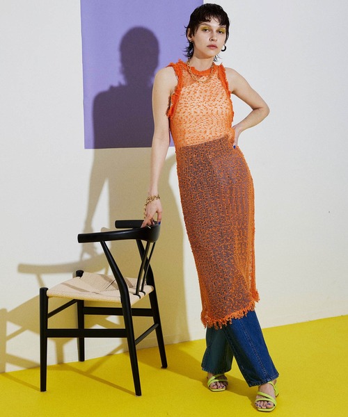 MAISON SPECIAL（メゾンスペシャル）の「ポンポンメッシュニットワンピ【MAISON SPECIAL/メゾンスペシャル】（ワンピース・レディース・ホワイト/ブラック/オレンジ/ブルー・FREE）」の15枚目の写真