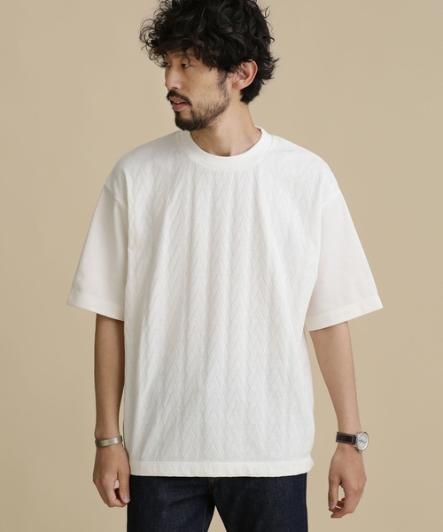 NANO universe(ナノユニバース)の「LB.04/ツートン切り替えTシャツ(Tシャツ/カットソー・メンズ・オフホワイト/チャコール/ベージュ・L/S/M/XL)」の2枚目の写真