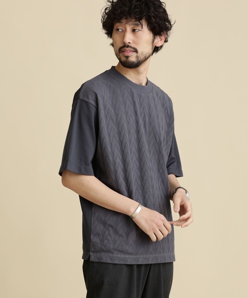 NANO universe(ナノユニバース)の「LB.04/ツートン切り替えTシャツ(Tシャツ/カットソー・メンズ・オフホワイト/チャコール/ベージュ・L/S/M/XL)」の8枚目の写真