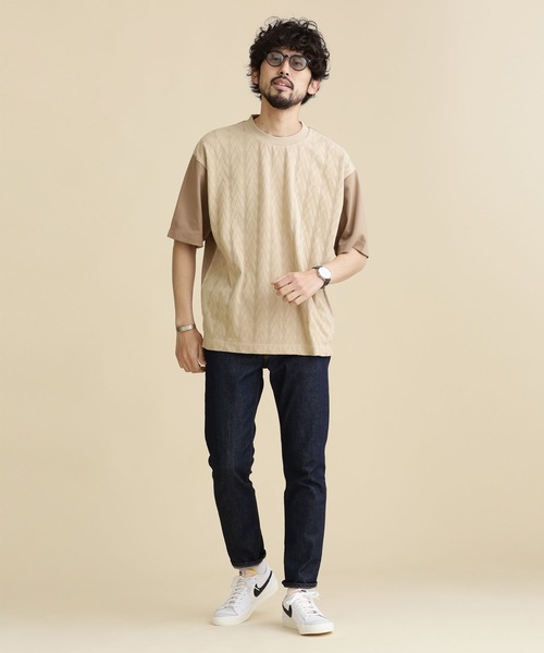 NANO universe(ナノユニバース)の「LB.04/ツートン切り替えTシャツ(Tシャツ/カットソー・メンズ・オフホワイト/チャコール/ベージュ・L/S/M/XL)」の13枚目の写真
