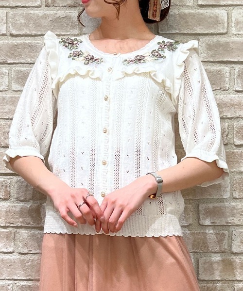 リボン花刺繍透かし編みｃｄ カーディガン ボレロ Axes Femme アクシーズファム のファッション通販 Zozotown