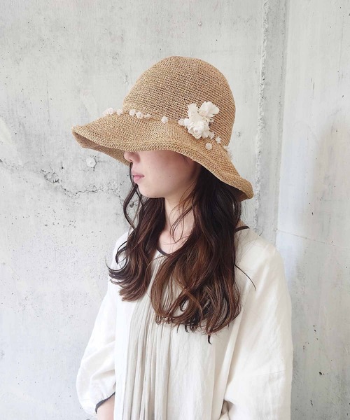 m.soeur（エムスール）の「あじさいとリボンのペーパーハット＊コサージュ付き（ハット・レディース・ベージュ・FREE）」の7枚目の写真