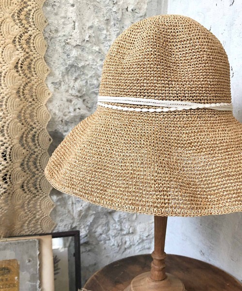 m.soeur（エムスール）の「あじさいとリボンのペーパーハット＊コサージュ付き（ハット・レディース・ベージュ・FREE）」の3枚目の写真