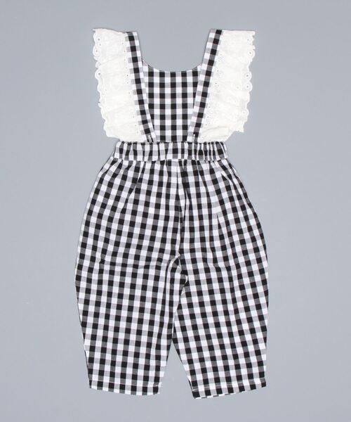 b・ROOM（ビールーム）の「くまレース2wayオールインワン（サロペット/オーバーオール・キッズ・ブラック/ベージュ/サックスブルー・100cm/90cm/120cm/130cm/110cm）」の4枚目の写真