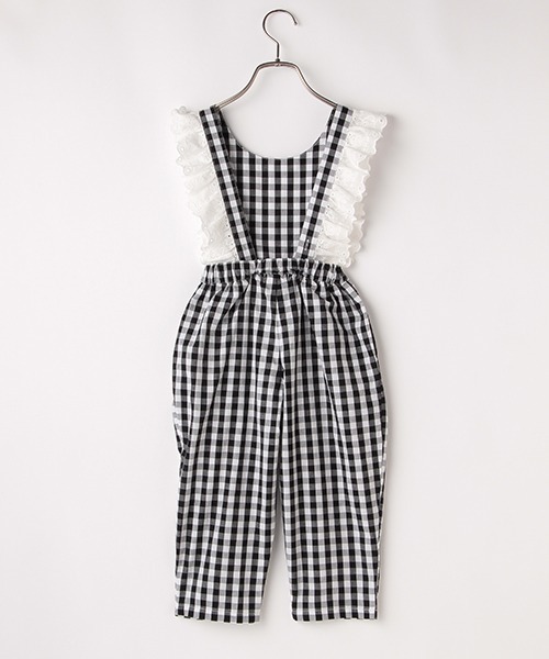 b・ROOM（ビールーム）の「くまレース2wayオールインワン（サロペット/オーバーオール・キッズ・ブラック/ベージュ/サックスブルー・100cm/90cm/120cm/130cm/110cm）」の5枚目の写真