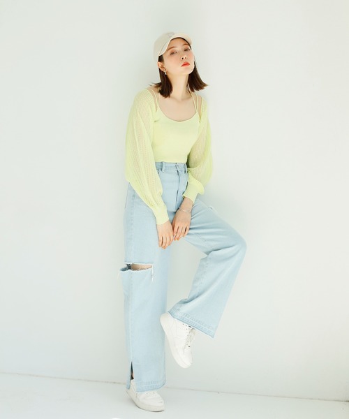 one after another NICE CLAUP（ワンアフターアナザーナイスクラップ）の「ダメージワイドデニムパンツ（デニムパンツ・レディース・ブルー/オフホワイト/ライトブルー・MEDIUM/SMALL）」の14枚目の写真