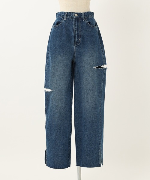 one after another NICE CLAUP（ワンアフターアナザーナイスクラップ）の「ダメージワイドデニムパンツ（デニムパンツ・レディース・ブルー/オフホワイト/ライトブルー・MEDIUM/SMALL）」の6枚目の写真