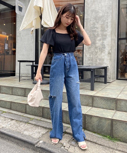 セール】ダメージワイドデニムパンツ（デニムパンツ）｜one after