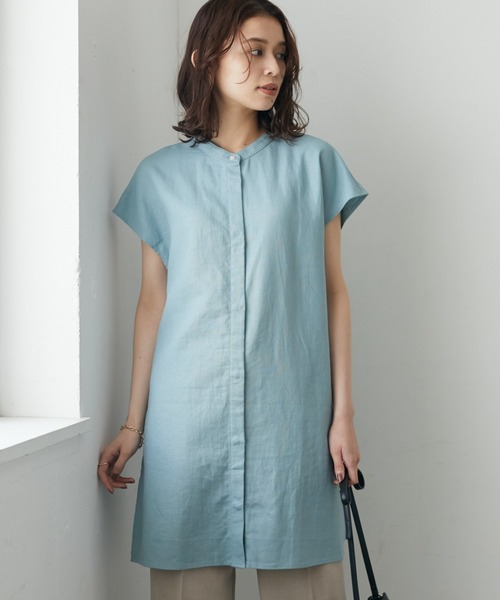 Green Parks(グリーンパークス)の「ベルギーリネン混 比翼チュニック(シャツ/ブラウス・レディース・ブラック/オフホワイト/イエロー/オレンジ/ブルーグリーン・FREE)」の3枚目の写真