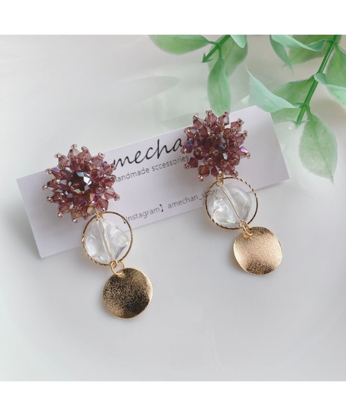 tone(トーン)の「【amechan】ビーズフラワー× 満月(イヤリング)(MA)(イヤリング・レディース・グレー/クリア/ボルドー/ブラウン/レッド/ブルー/グリーン/ピンク・FREE)」の7枚目の写真