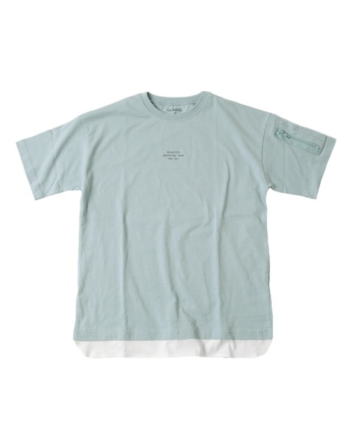 GLAZOS（グラソス）の「天竺・ドロップショルダー袖ポケット裾レイヤード半袖Tシャツ（Tシャツ/カットソー・キッズ・ライトブルー/チャコールグレー/ライトカーキ・140cm/170cm/160cm/130cm/150cm）」の3枚目の写真