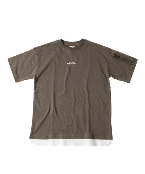 GLAZOS（グラソス）の「天竺・ドロップショルダー袖ポケット裾レイヤード半袖Tシャツ（Tシャツ/カットソー・キッズ・ライトブルー/チャコールグレー/ライトカーキ・140cm/170cm/160cm/130cm/150cm）」の4枚目の写真