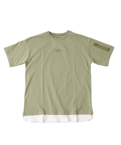 GLAZOS（グラソス）の「天竺・ドロップショルダー袖ポケット裾レイヤード半袖Tシャツ（Tシャツ/カットソー・キッズ・ライトブルー/チャコールグレー/ライトカーキ・140cm/170cm/160cm/130cm/150cm）」の5枚目の写真