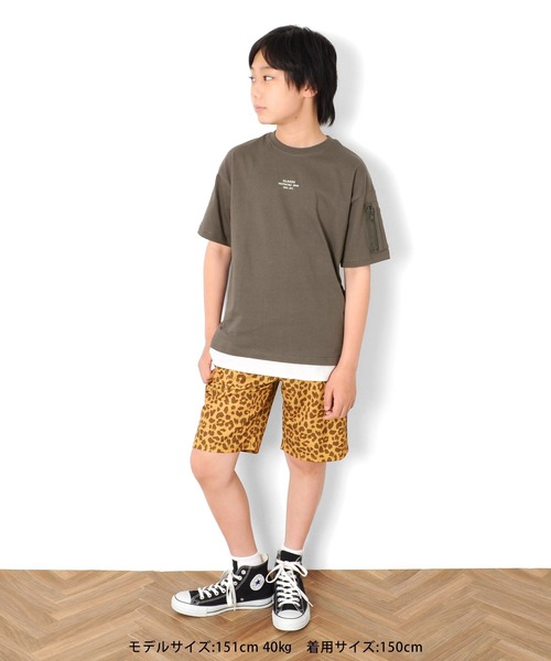 GLAZOS（グラソス）の「天竺・ドロップショルダー袖ポケット裾レイヤード半袖Tシャツ（Tシャツ/カットソー・キッズ・ライトブルー/チャコールグレー/ライトカーキ・140cm/170cm/160cm/130cm/150cm）」の6枚目の写真