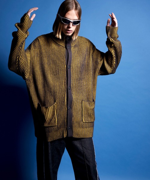 ENDER PRODUCTS（エンダープロダクツ）の「ビックシルエット リブ編みストライプ配色ハイネックニットカーディガン【ENDER PRODUCTS/エンダープロダクツ】（カーディガン/ボレロ・メンズ・レッド系/ブラック系/ブルー系・M/L）」の6枚目の写真