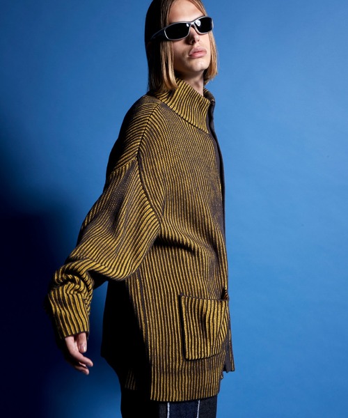 ENDER PRODUCTS（エンダープロダクツ）の「ビックシルエット リブ編みストライプ配色ハイネックニットカーディガン【ENDER PRODUCTS/エンダープロダクツ】（カーディガン/ボレロ・メンズ・レッド系/ブラック系/ブルー系・M/L）」の7枚目の写真